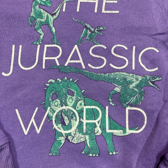 New Girls Jurassic World Fleece Pullover Sweatshirt Purple Size XS 4/5 - Picture 3 of 3